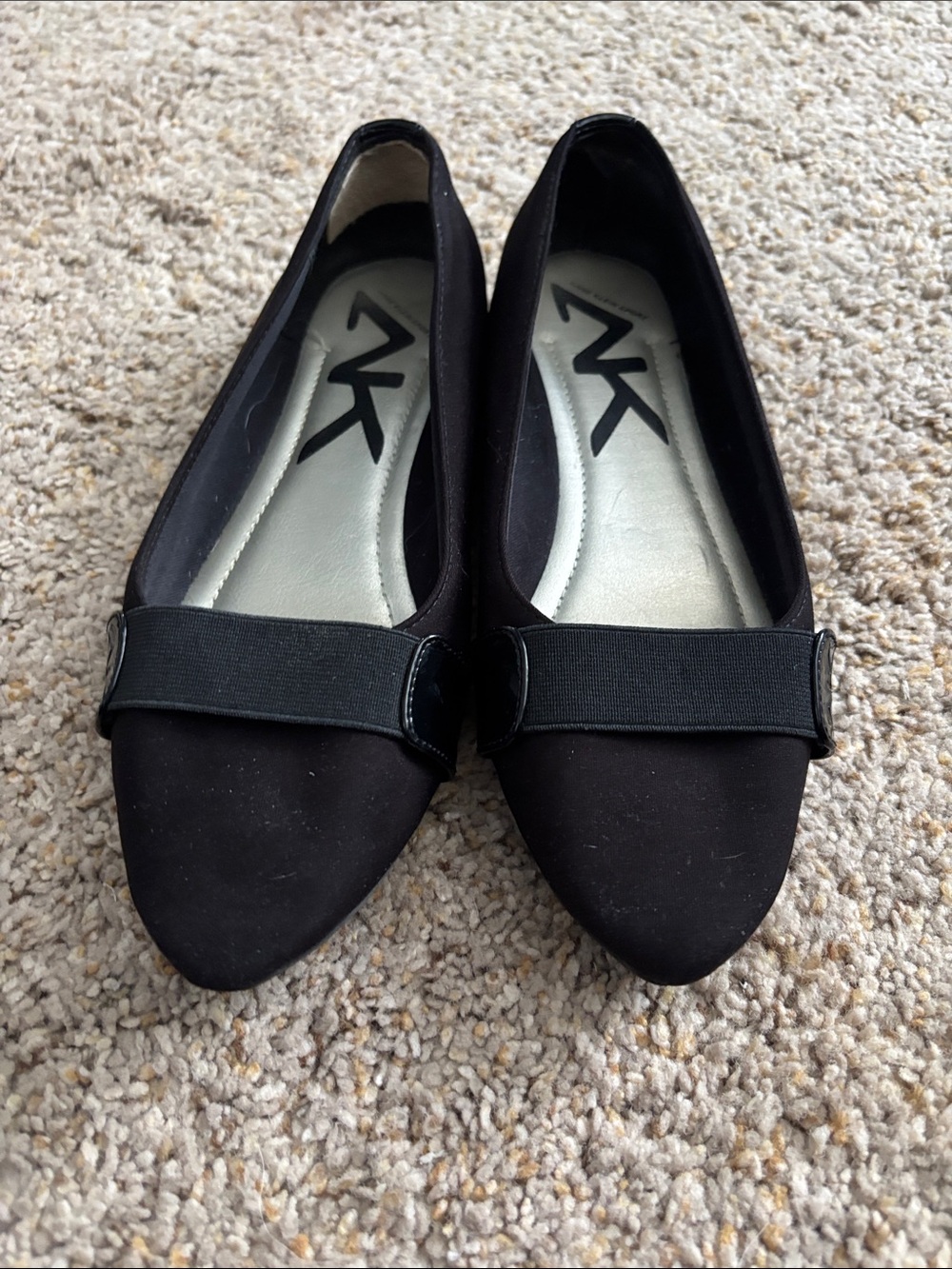Anne Klein Black Pointed Toe Flats with Elastic Strap